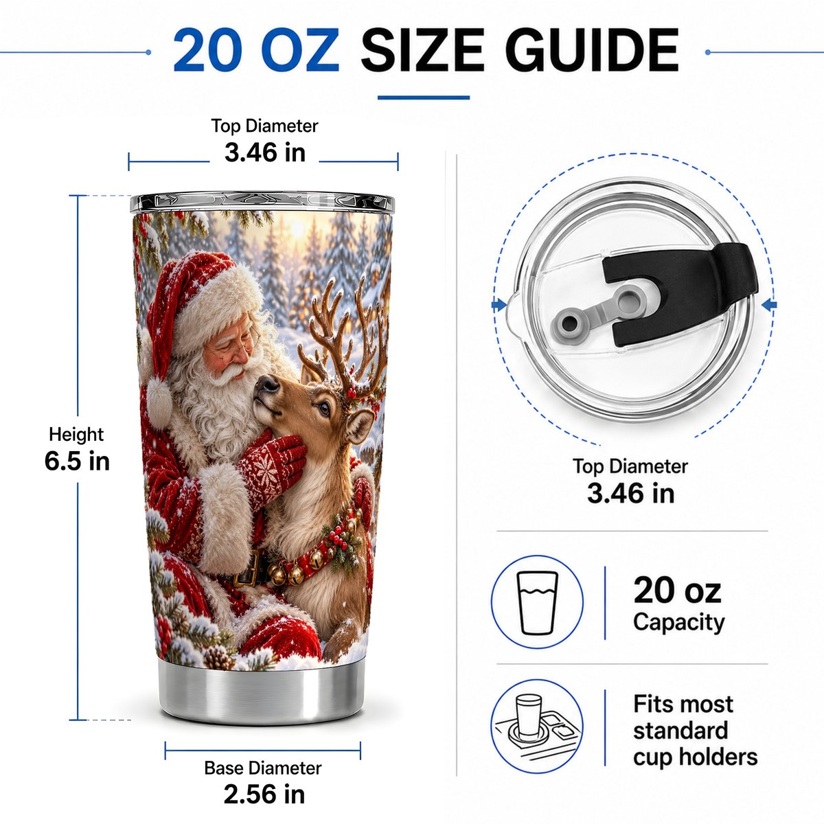 #pl[20oz|Steel] Santa Claus and Reindeer Winter Tumbler 20oz