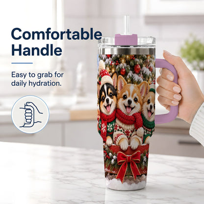 #pl[40oz|Pink] Christmas Chihuahua Trio Tumbler 40oz, Holiday Sled