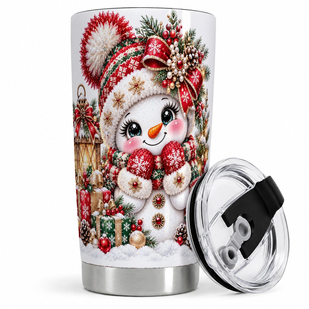 Christmas Snowman Red Knit Hat Tumbler 20oz