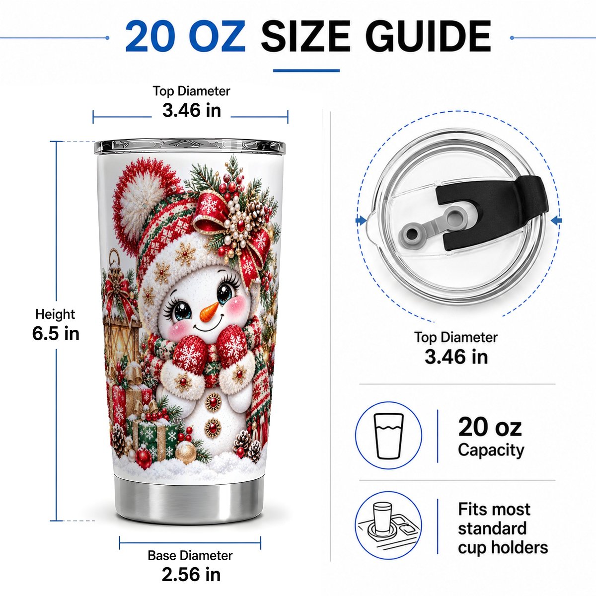 #pl[20oz|Steel] Christmas Snowman Red Knit Hat Tumbler 20oz