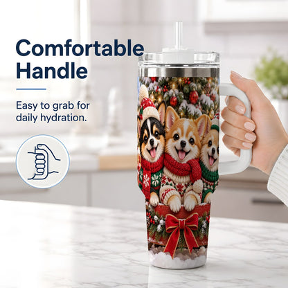 #pl[40oz|White] Christmas Chihuahua Trio Tumbler 40oz, Holiday Sled