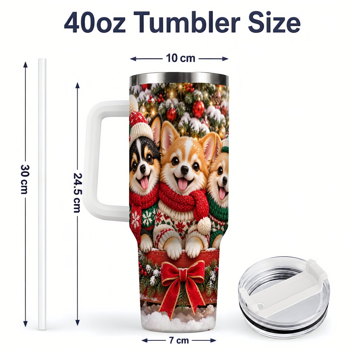 #pl[40oz|White] Christmas Chihuahua Trio Tumbler 40oz, Holiday Sled