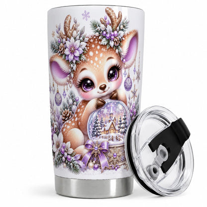 Purple Winter Reindeer Snow Globe Tumbler 20oz