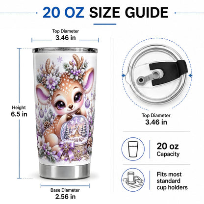#pl[20oz|Steel] Purple Winter Reindeer Snow Globe Tumbler 20oz
