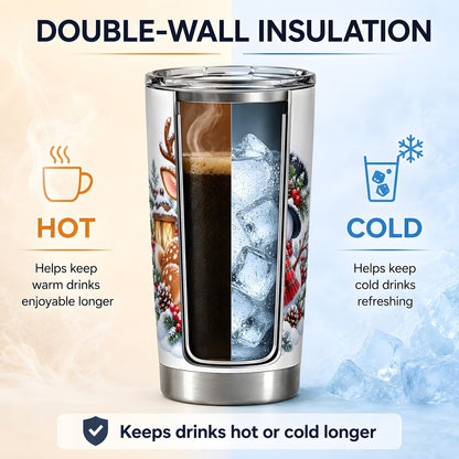 Christmas Reindeer and Snowman Tumbler 20oz, Winter Illustration