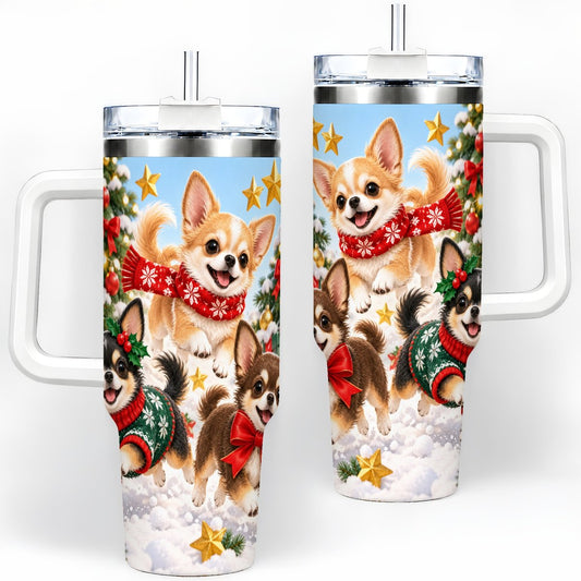 Christmas Chihuahua Puppies Tumbler 40oz, Snowy Play