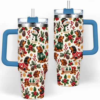 #pl[40oz|Blue] Christmas Dachshund Tumbler 40oz, Holiday Dog Pattern