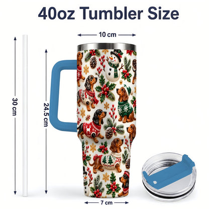 #pl[40oz|Blue] Christmas Dachshund Tumbler 40oz, Holiday Dog Pattern