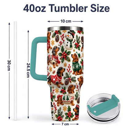#pl[40oz|Green] Christmas Dachshund Tumbler 40oz, Holiday Dog Pattern