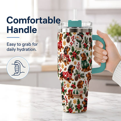#pl[40oz|Green] Christmas Dachshund Tumbler 40oz, Holiday Dog Pattern