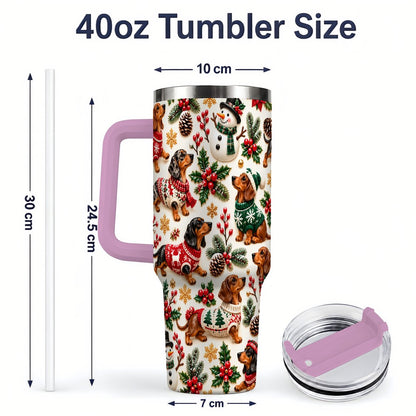 #pl[40oz|Pink] Christmas Dachshund Tumbler 40oz, Holiday Dog Pattern