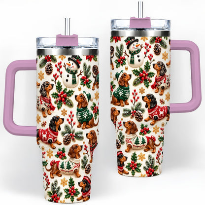 #pl[40oz|Pink] Christmas Dachshund Tumbler 40oz, Holiday Dog Pattern