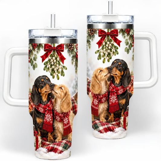 Christmas Dog Couple Tumbler 40oz, Cozy Holiday Scene