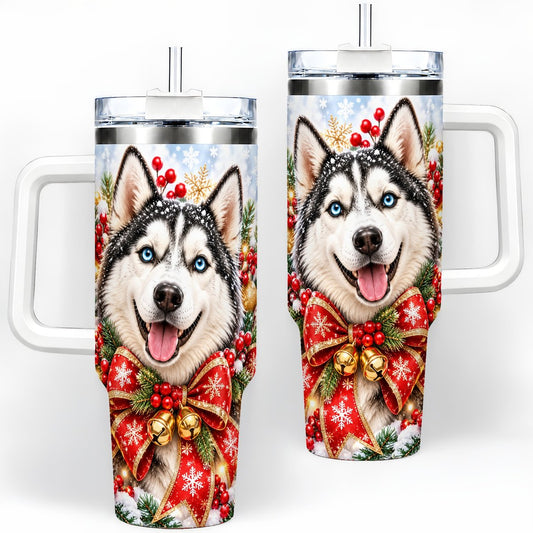 Christmas Husky Tumbler 40oz, Red Bow Artwork