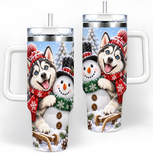 Christmas Husky and Snowman Tumbler 40oz