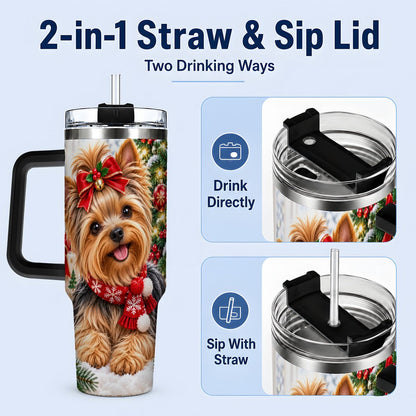 #pl[40oz|Black] Christmas Yorkie Tumbler 40oz, Red Bow Artwork