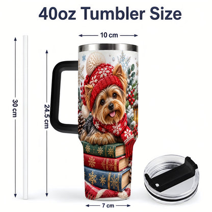 #pl[40oz|Black] Winter Yorkie Tumbler 40oz, Cozy Reading Artwork