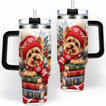 #pl[40oz|Black] Winter Yorkie Tumbler 40oz, Cozy Reading Artwork