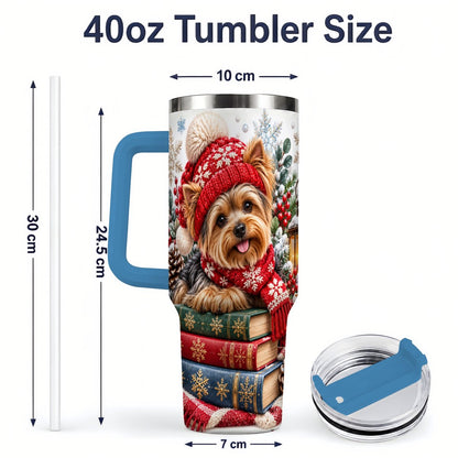 #pl[40oz|Blue] Winter Yorkie Tumbler 40oz, Cozy Reading Artwork
