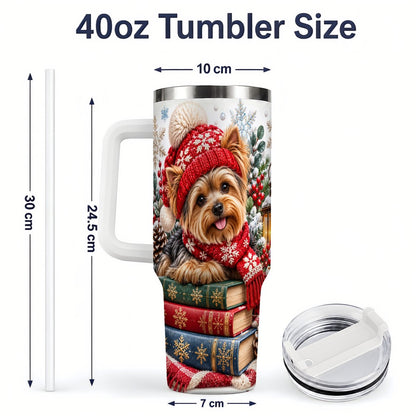 #pl[40oz|White] Winter Yorkie Tumbler 40oz, Cozy Reading Artwork