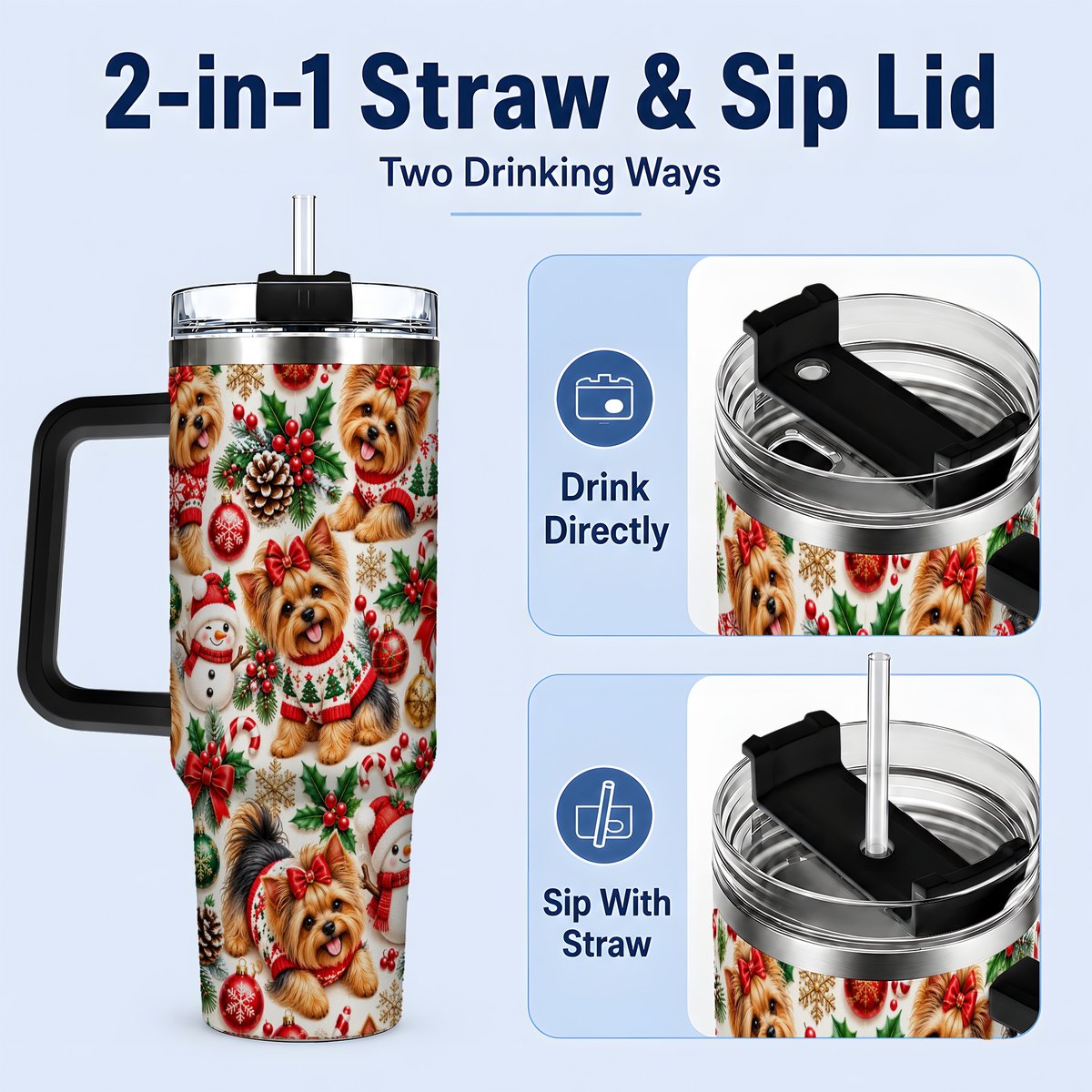 #pl[40oz|Black] Christmas Yorkie Pattern Tumbler 40oz