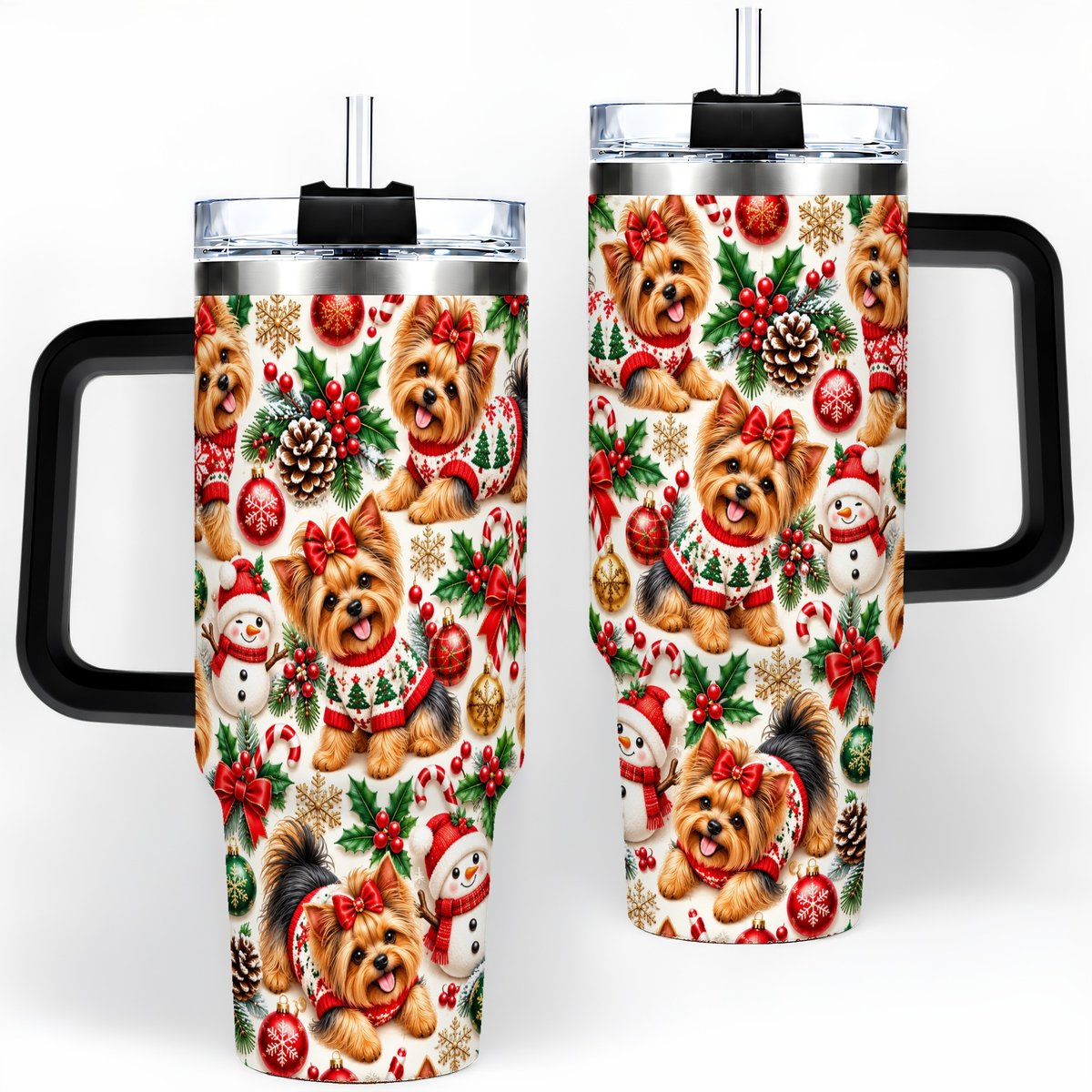 #pl[40oz|Black] Christmas Yorkie Pattern Tumbler 40oz