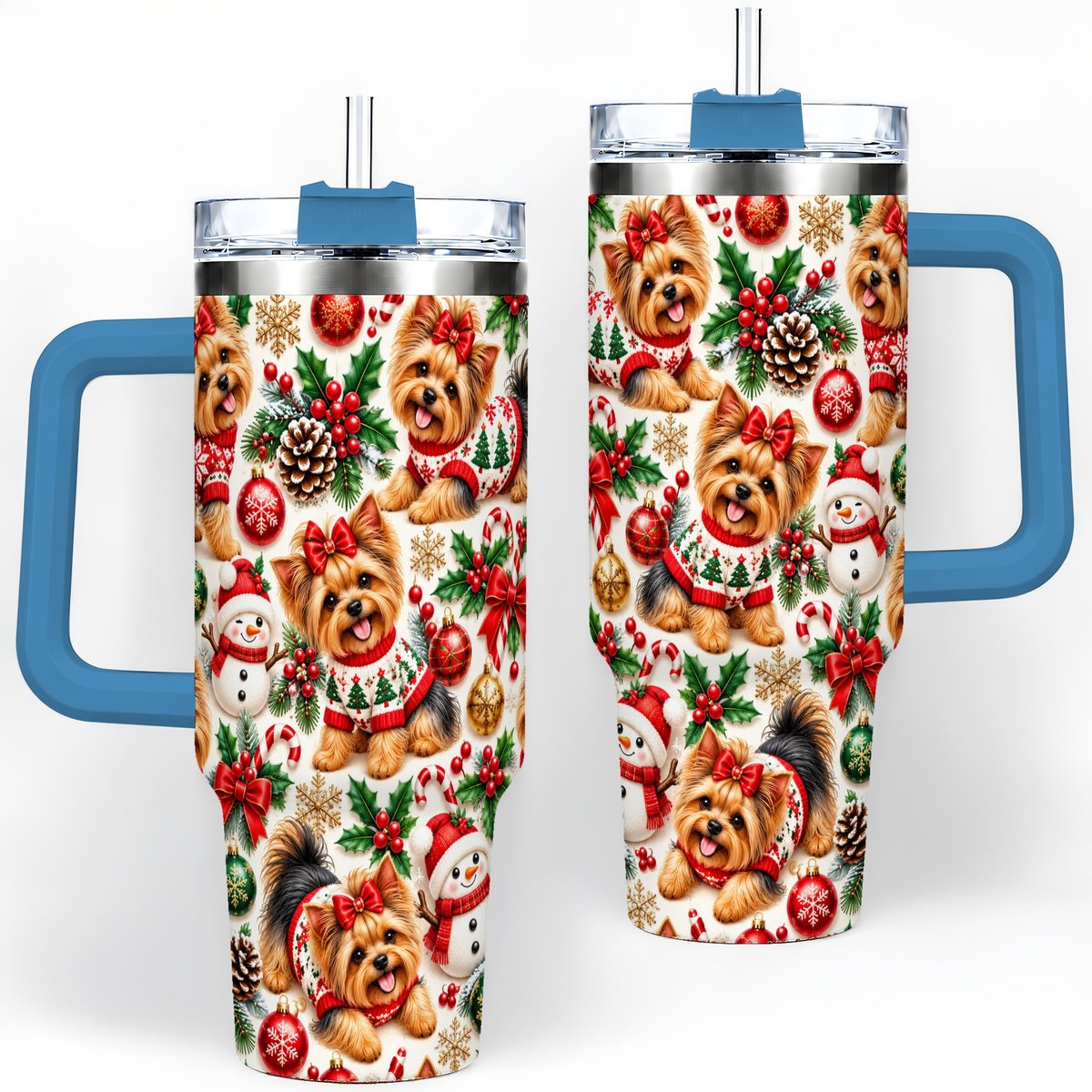 #pl[40oz|Blue] Christmas Yorkie Pattern Tumbler 40oz
