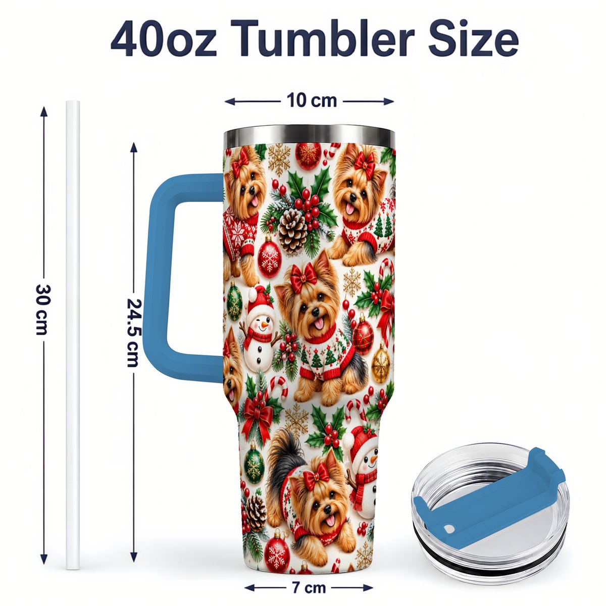 #pl[40oz|Blue] Christmas Yorkie Pattern Tumbler 40oz