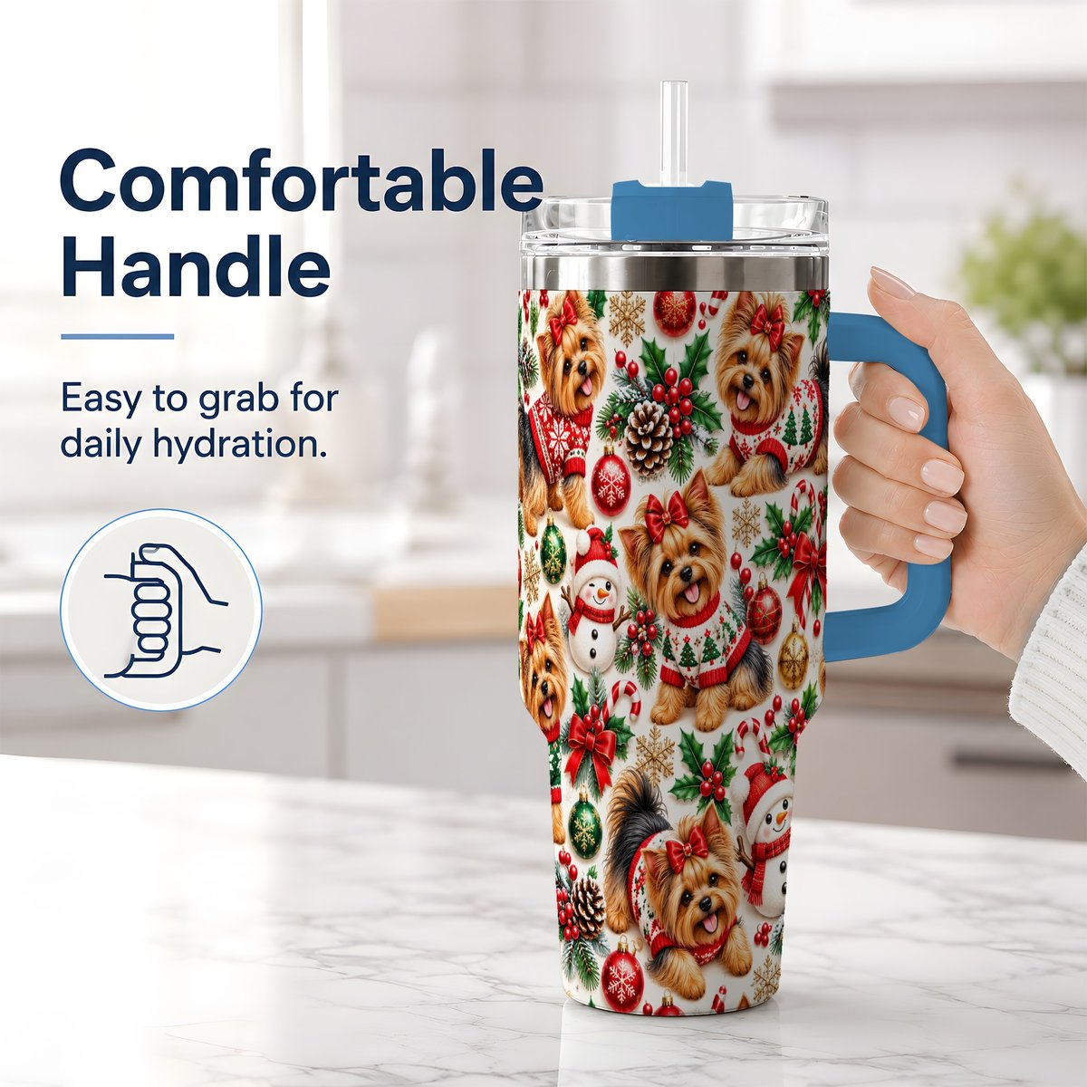 #pl[40oz|Blue] Christmas Yorkie Pattern Tumbler 40oz