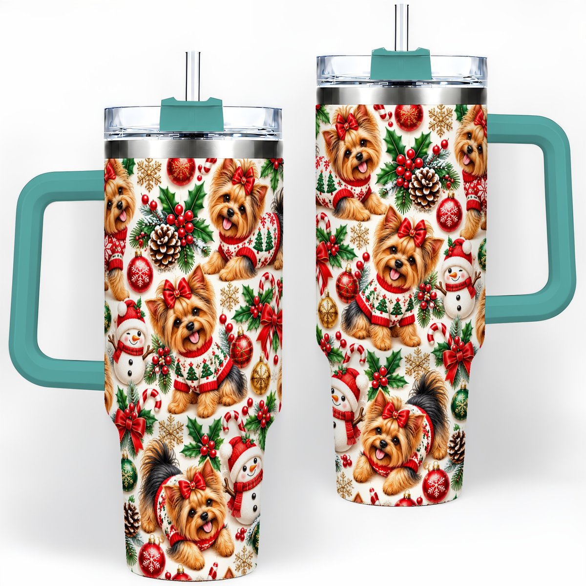 #pl[40oz|Green] Christmas Yorkie Pattern Tumbler 40oz