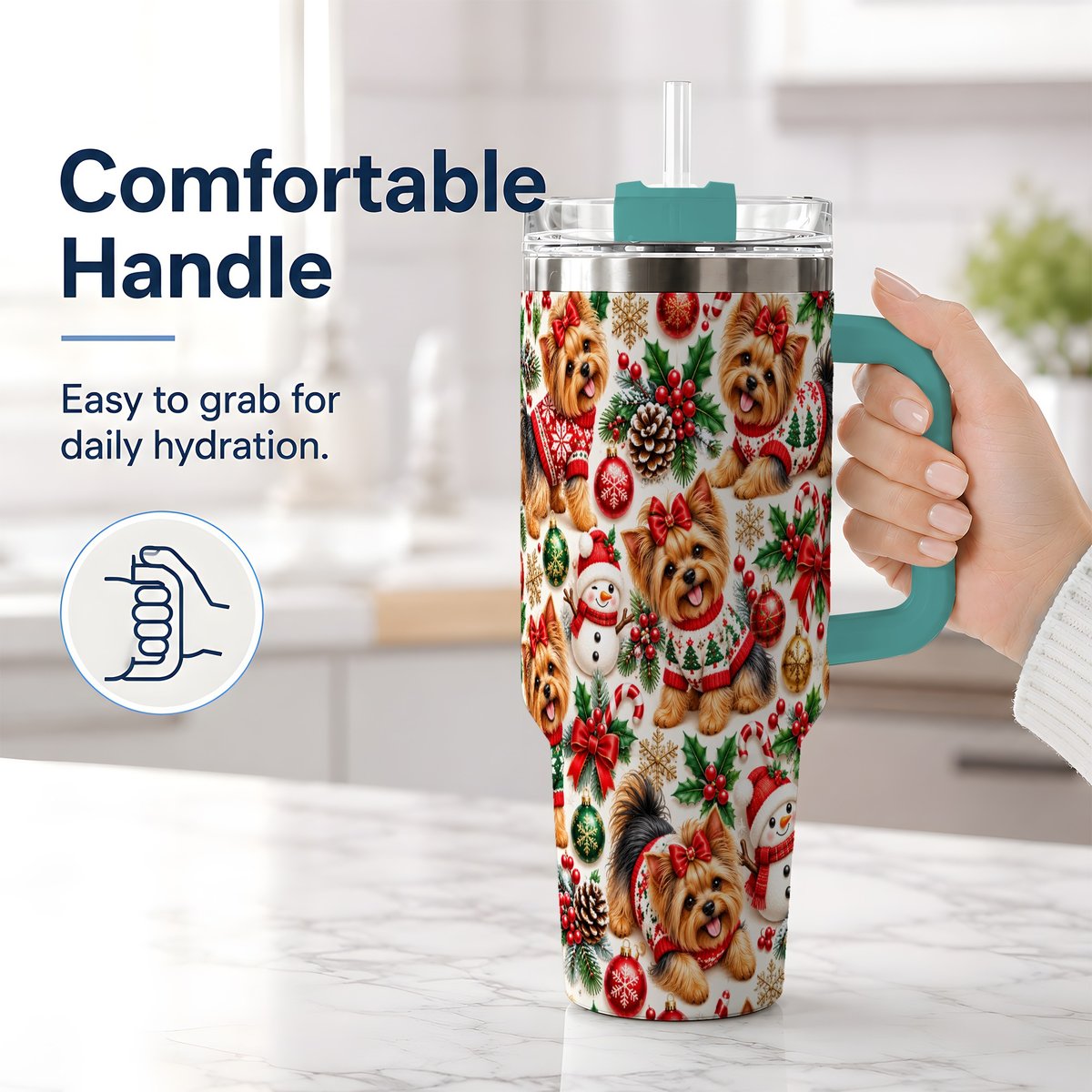 #pl[40oz|Green] Christmas Yorkie Pattern Tumbler 40oz