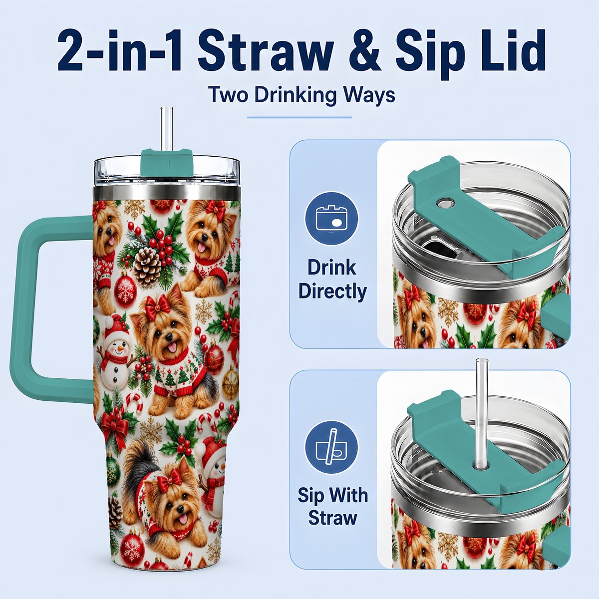#pl[40oz|Green] Christmas Yorkie Pattern Tumbler 40oz