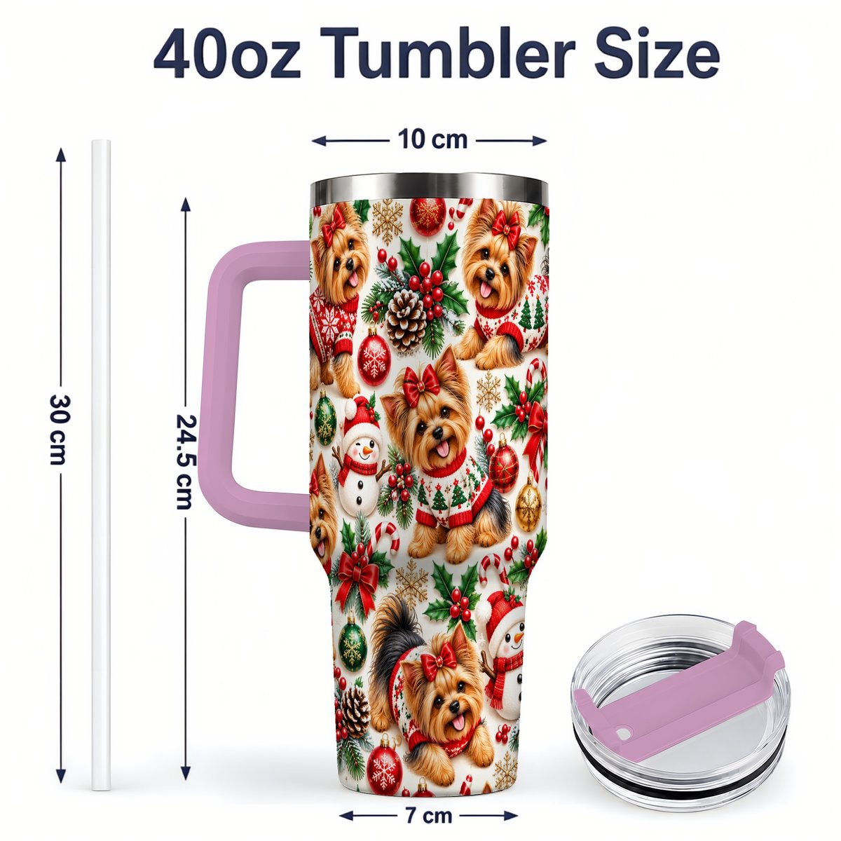 #pl[40oz|Pink] Christmas Yorkie Pattern Tumbler 40oz