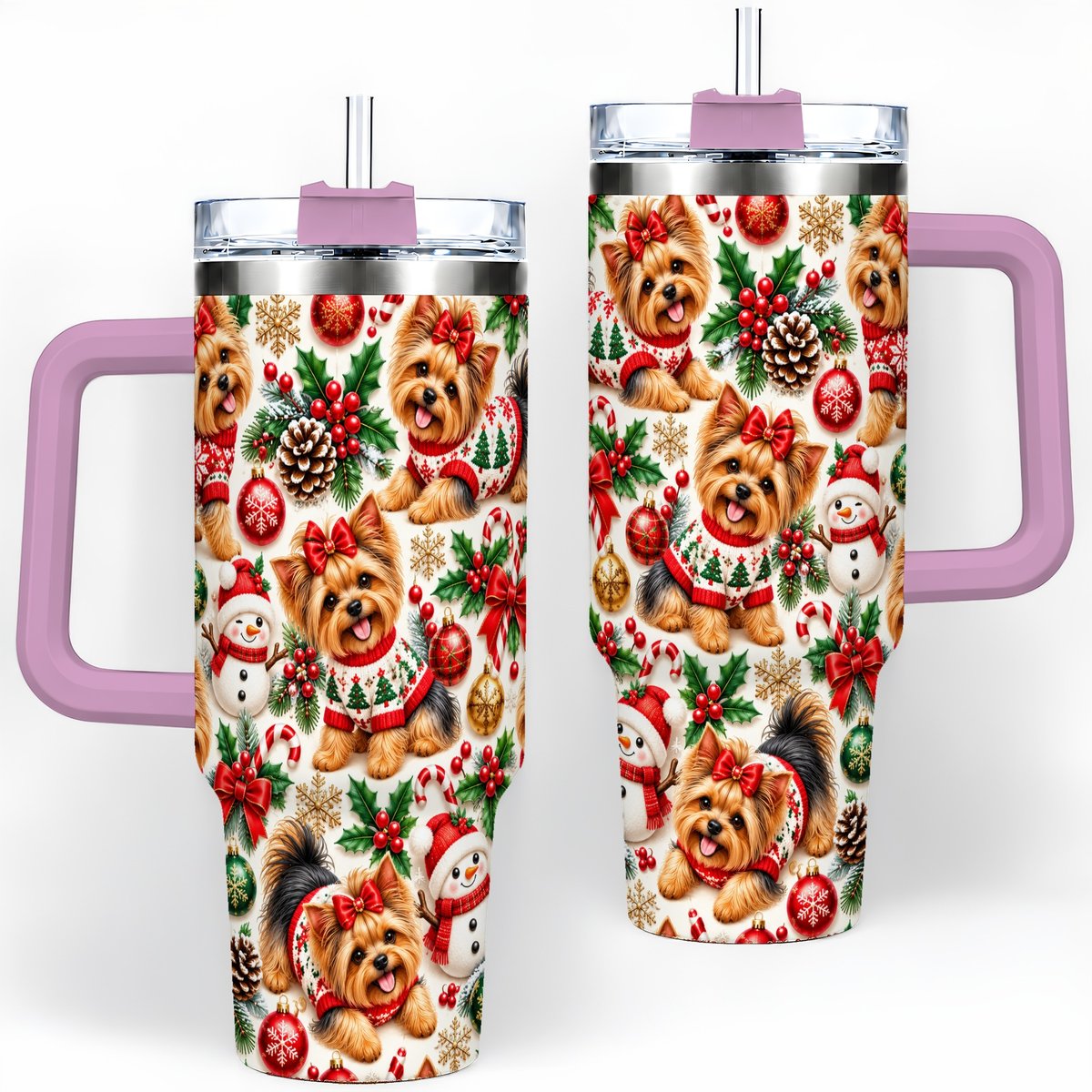 #pl[40oz|Pink] Christmas Yorkie Pattern Tumbler 40oz