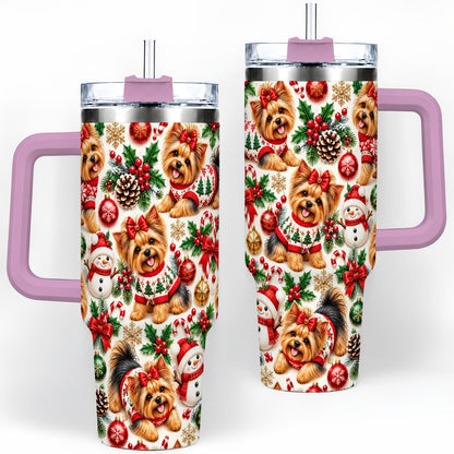 #pl[40oz|Pink] Christmas Yorkie Pattern Tumbler 40oz