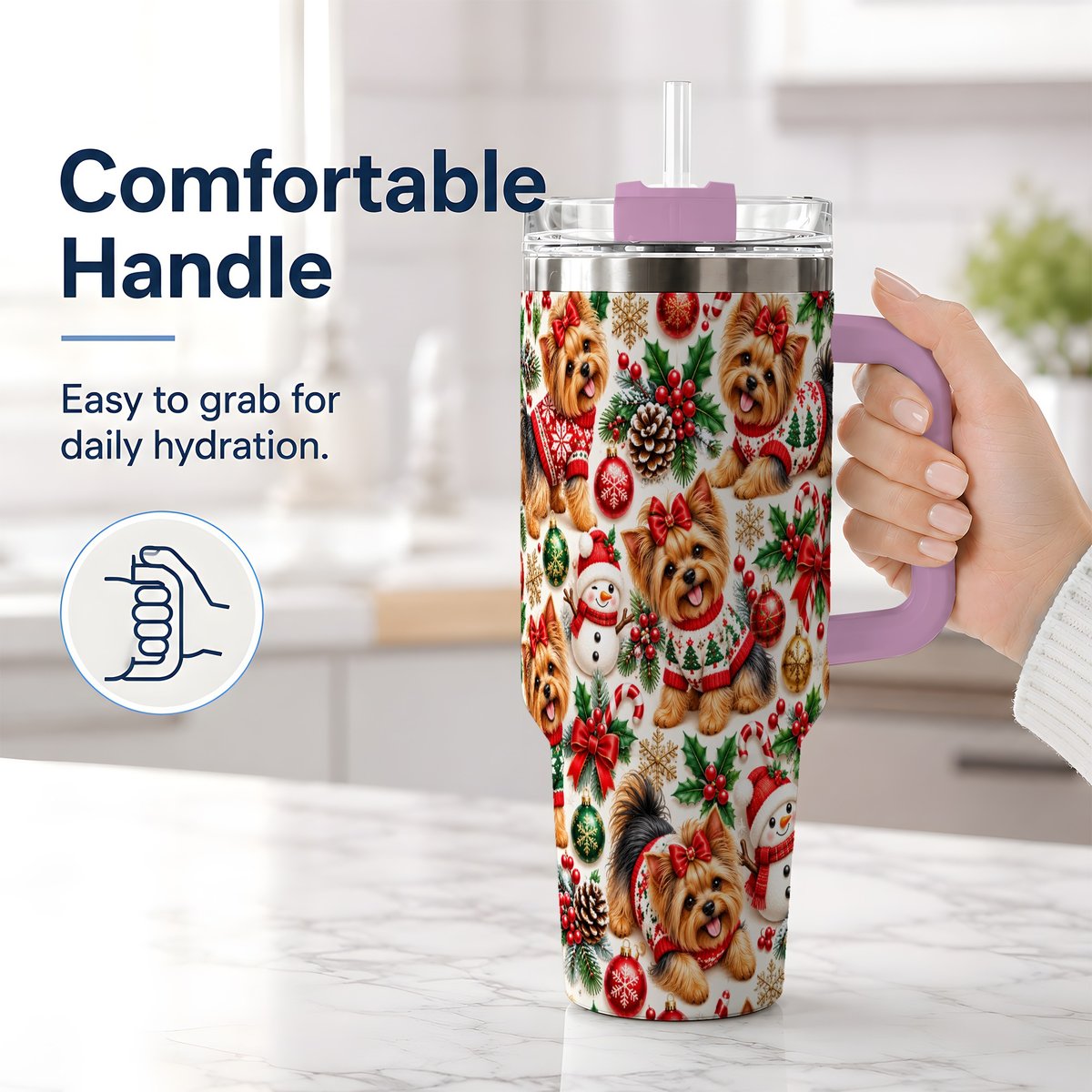 #pl[40oz|Pink] Christmas Yorkie Pattern Tumbler 40oz