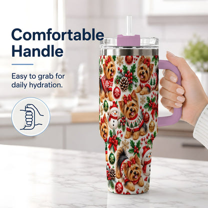 #pl[40oz|Pink] Christmas Yorkie Pattern Tumbler 40oz