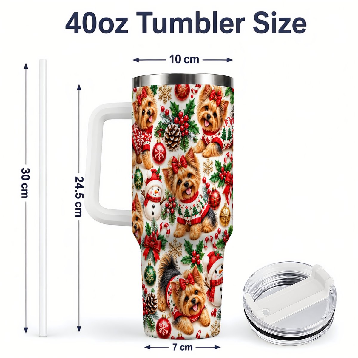 #pl[40oz|White] Christmas Yorkie Pattern Tumbler 40oz