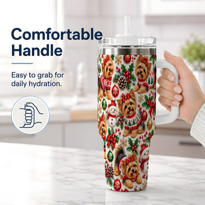 #pl[40oz|White] Christmas Yorkie Pattern Tumbler 40oz