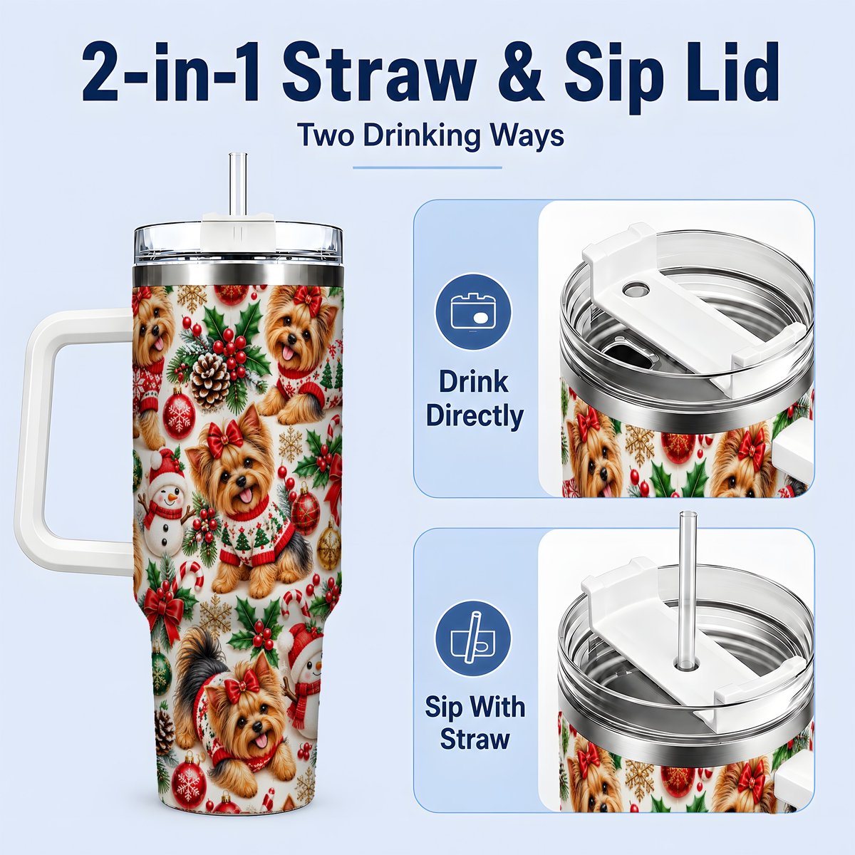 #pl[40oz|White] Christmas Yorkie Pattern Tumbler 40oz