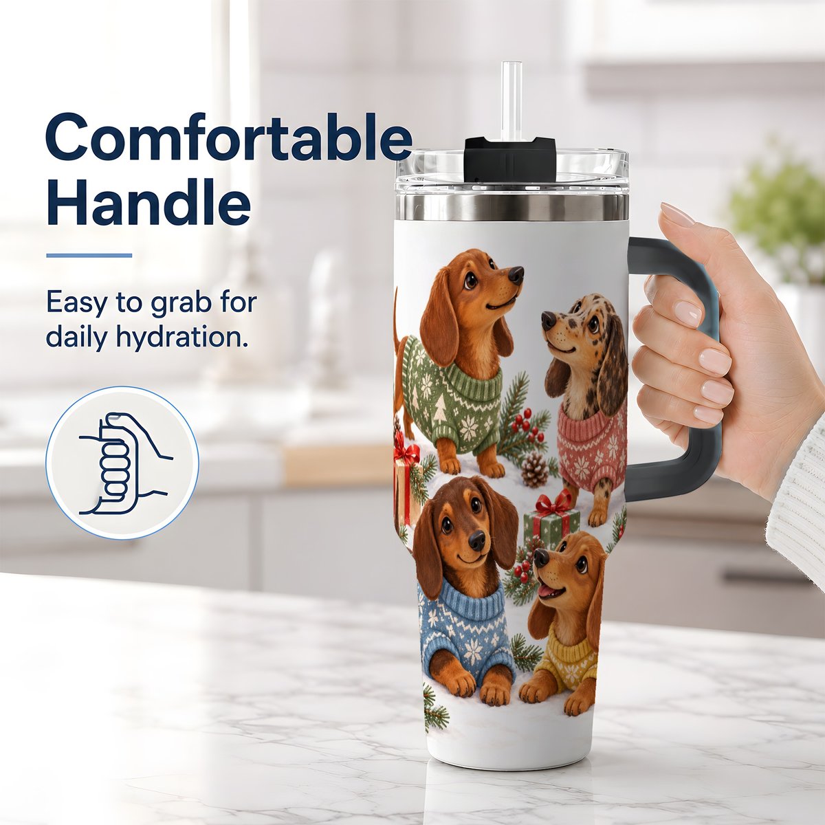#pl[40oz|Black] Christmas Dachshund Quartet Tumbler 40oz