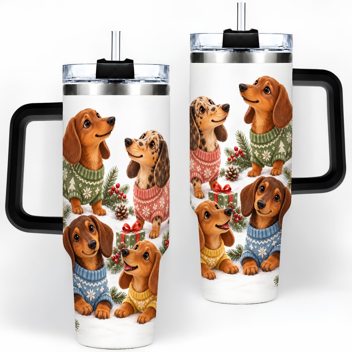 #pl[40oz|Black] Christmas Dachshund Quartet Tumbler 40oz