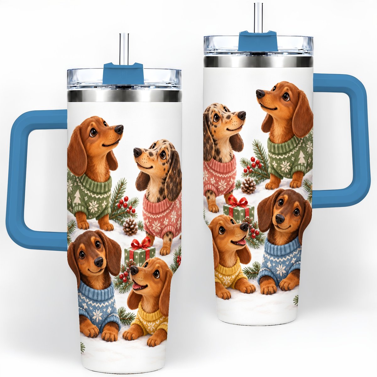 #pl[40oz|Blue] Christmas Dachshund Quartet Tumbler 40oz