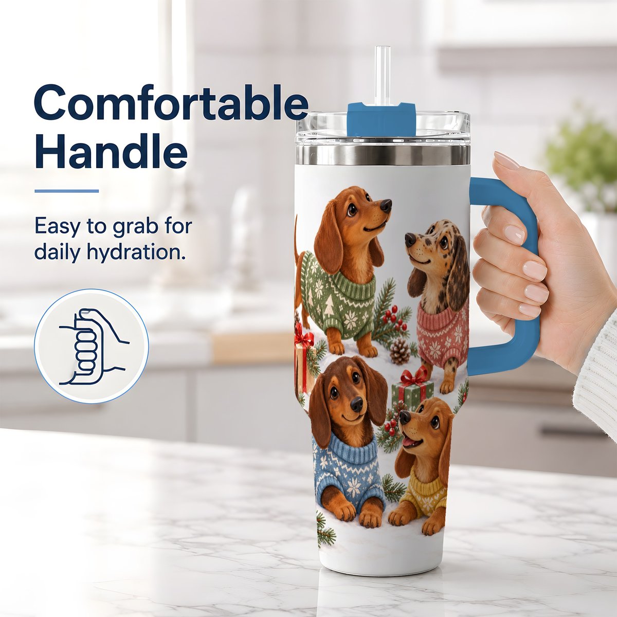 #pl[40oz|Blue] Christmas Dachshund Quartet Tumbler 40oz