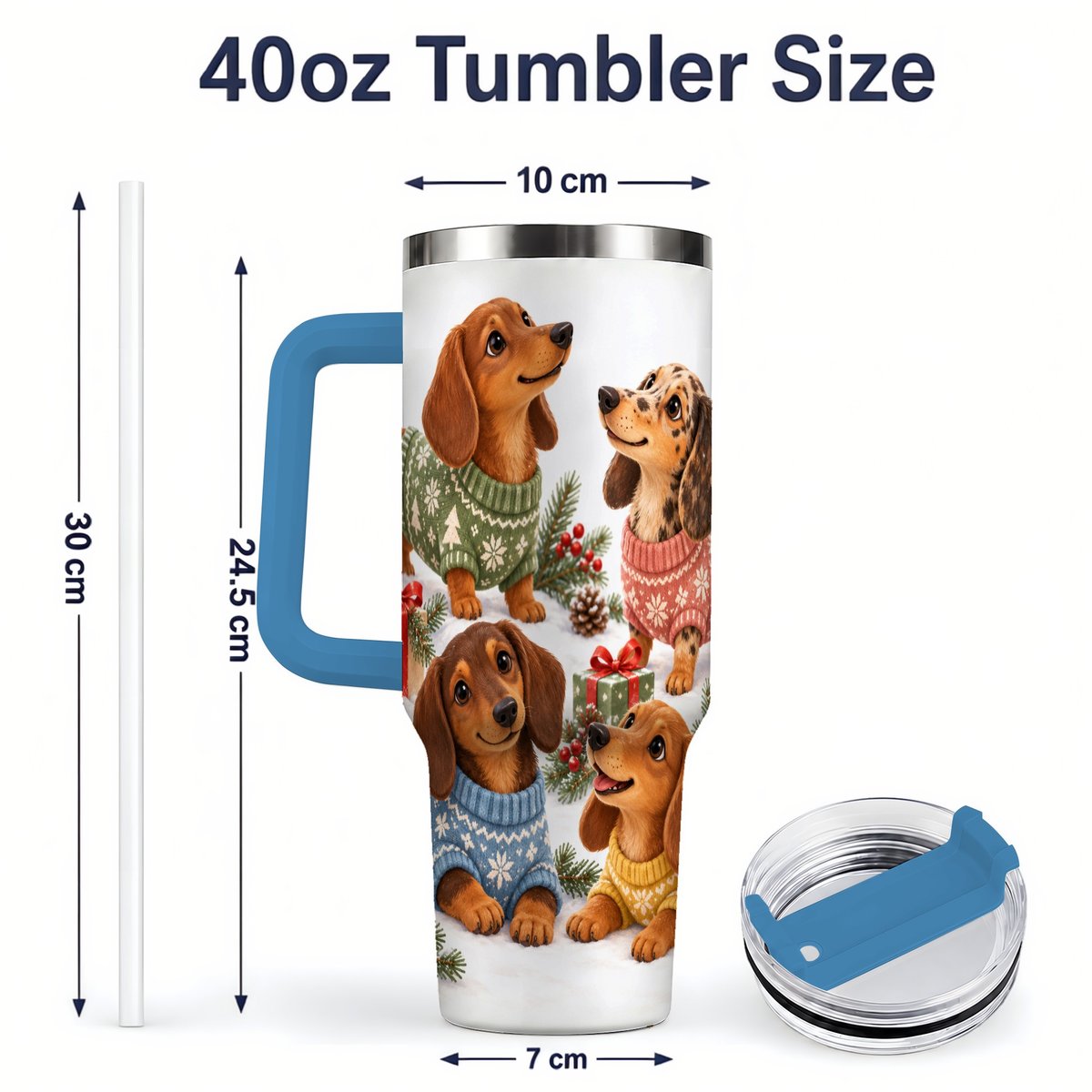 #pl[40oz|Blue] Christmas Dachshund Quartet Tumbler 40oz