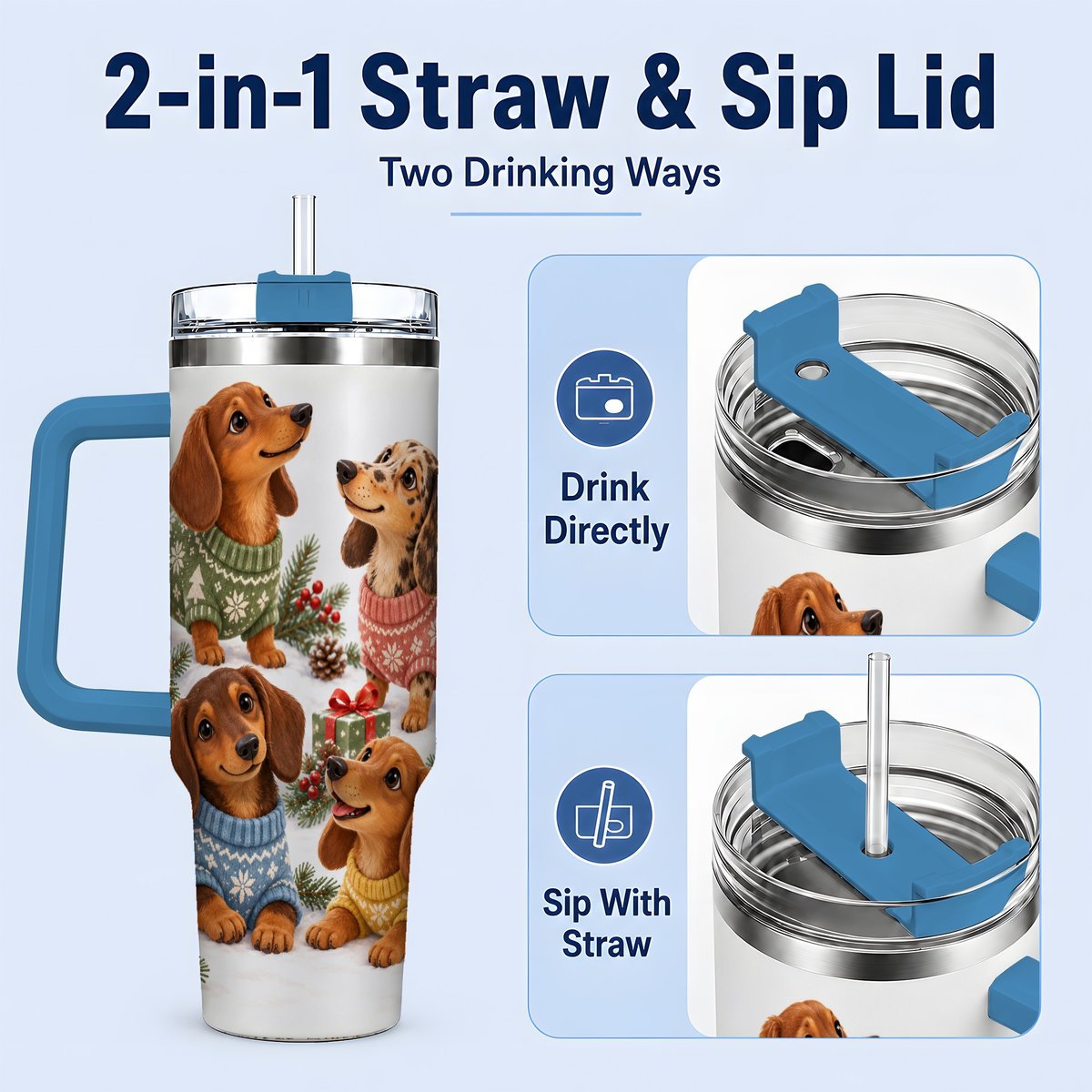 #pl[40oz|Blue] Christmas Dachshund Quartet Tumbler 40oz