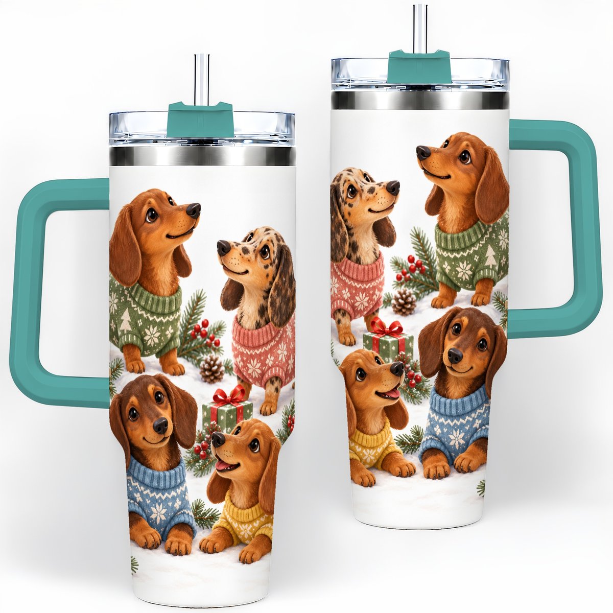 #pl[40oz|Green] Christmas Dachshund Quartet Tumbler 40oz
