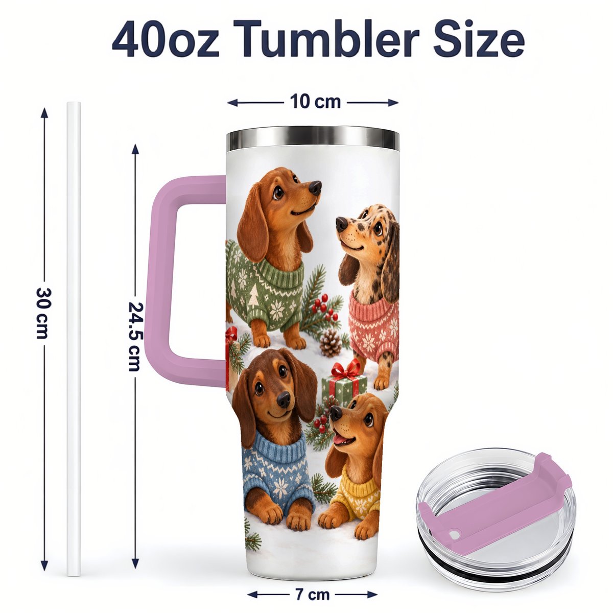#pl[40oz|Pink] Christmas Dachshund Quartet Tumbler 40oz