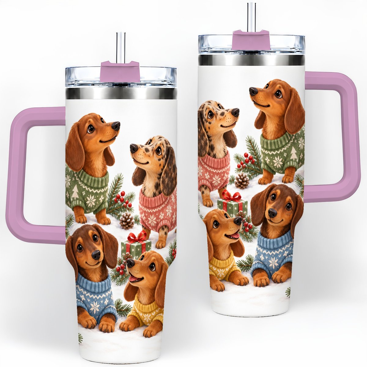 #pl[40oz|Pink] Christmas Dachshund Quartet Tumbler 40oz