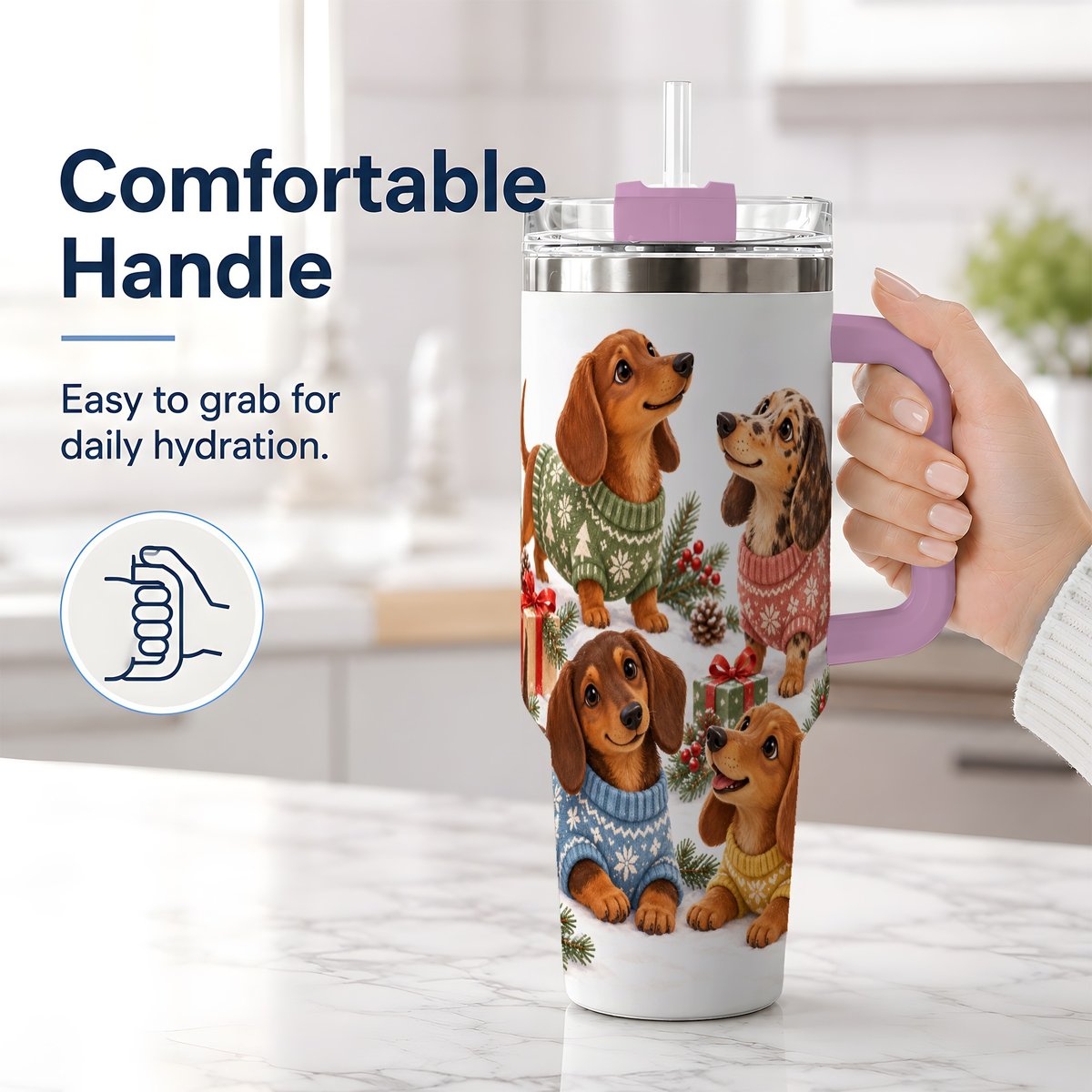 #pl[40oz|Pink] Christmas Dachshund Quartet Tumbler 40oz